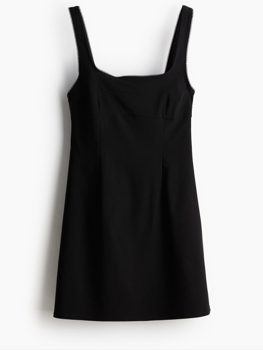 H&M BLACK PICOT-TRIMMED JERSEY DRESS. LARGE